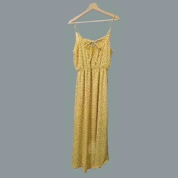 Mi Ami Yellow Floral Asymmetrical Maxi Dress Size Medium - Picture 4 of 6